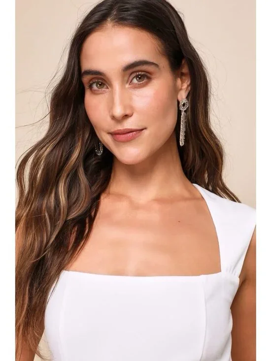 Lulus Enticing Endeavors Jumpsuit Sz Medium White Square Neck Wide Leg Bridal - Picture 3 of 8